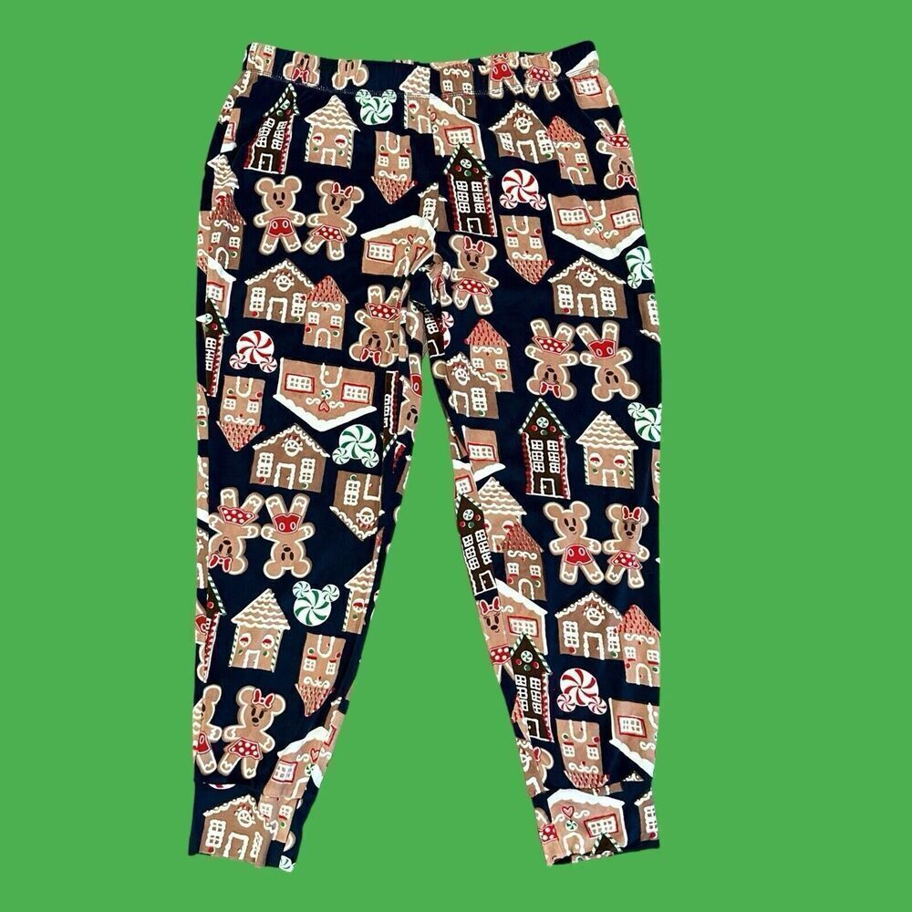 Disney Minnie Mickey Gingerbread Cookies‎ Fleece Jogger Pants Sz Large Blue